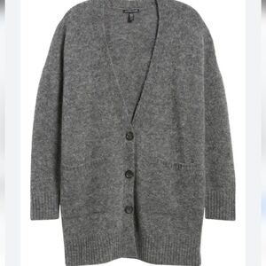 Eileen Fisher Heather Gray Oversized Mohair Wool Blend Cardigan Small